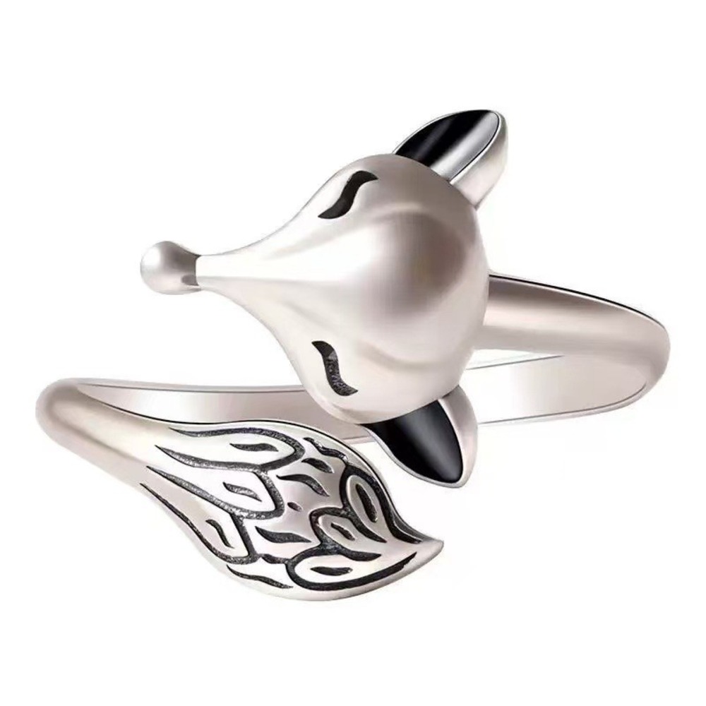 Cute Fox Ring Womens Silver Tone Bohemian Animal Jewelry Size 7 Adjustable 6-8